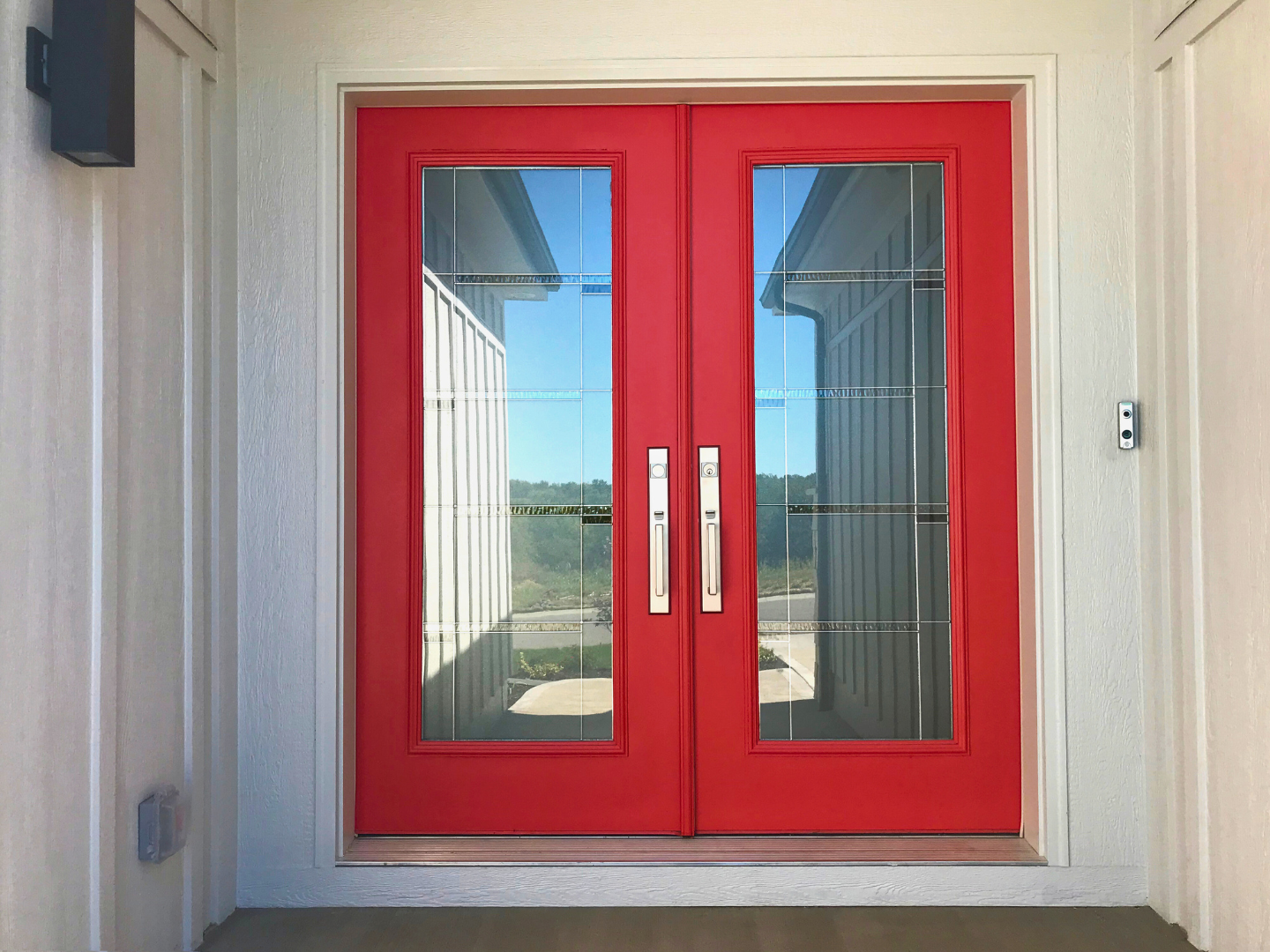 Red double garden (French) door